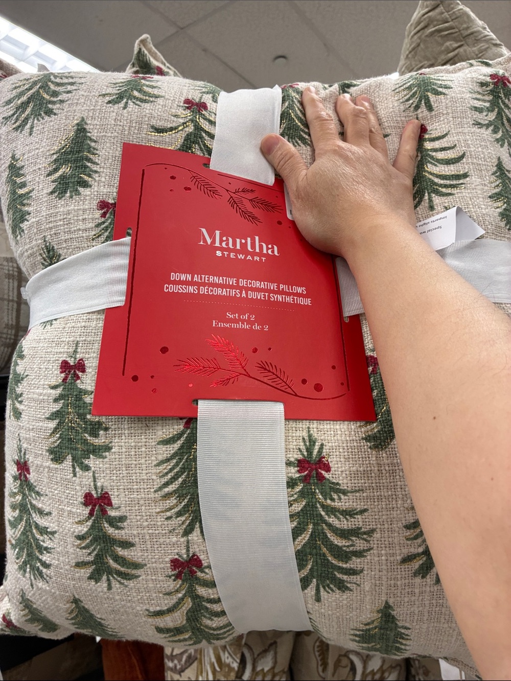 Martha Stewart Green and Red Holiday Tree Print Decorative Pillow - Set of 2